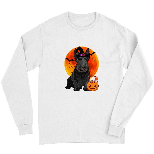 Dog Scottish Terrier Halloween Scottish Terrier Jack O Lantern Pumpkin Long Sleeves