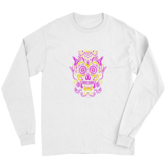 Skeletons Skulls Dia de Los Muertos Day of The Deads Skull Calavera 3 Skull Long Sleeves