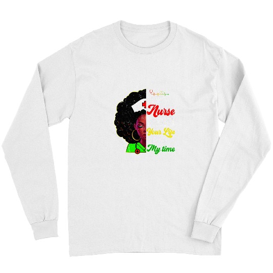 Black Woman nurses Afro Retro Juneteenth Black History Month Long Sleeves