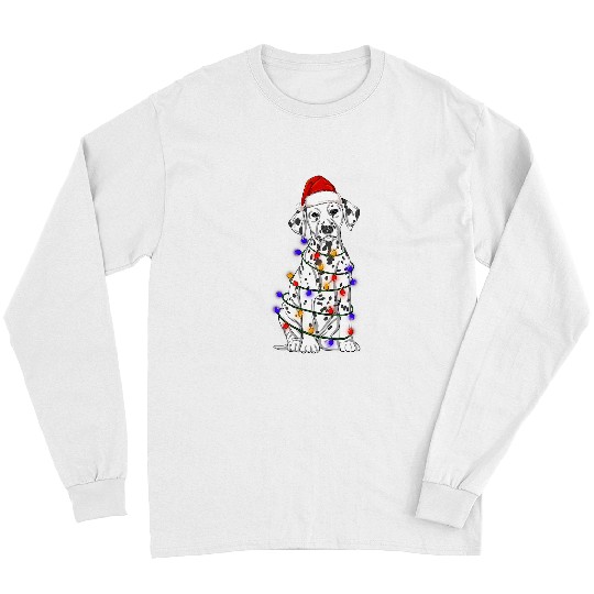 Dalmatian Wearing Christmas Hat Lights 173 Dog Lover Dalmatians Dog Long Sleeves