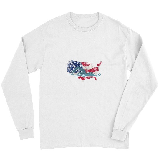 Swimming Pool Athlete Aquatic Sport Practice US Flag Swimmer Swim Swimming Long Sleeves
