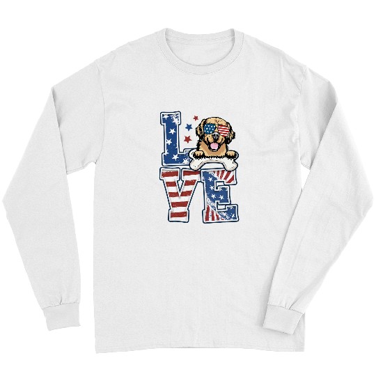 Goldie Love Golden Retriever 4th Of July Patriotic Dog Lovers 751 Golden Retriever Dog Long Sleeves
