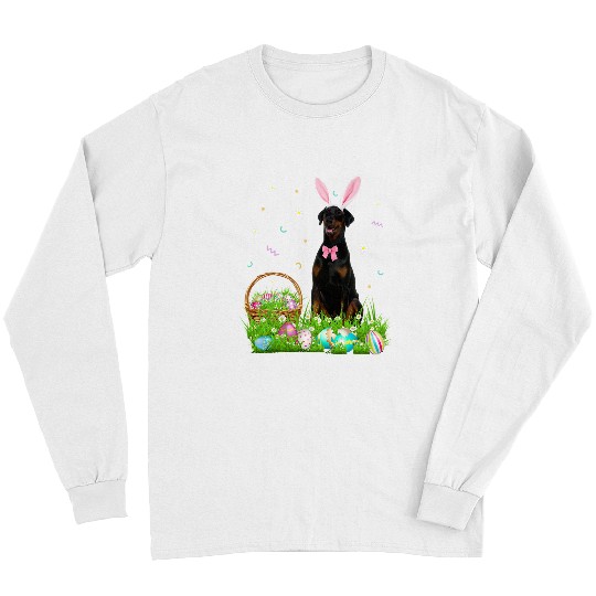 Dog Doberman Cute Doberman Easter Day Bunny Eggs Easter Costume Womens Long Sleeves