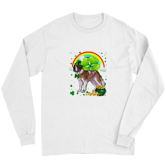 Dog Saint Bernard St Patricks Day Saint Bernard Shamrock Pet Dog Lover Long Sleeves