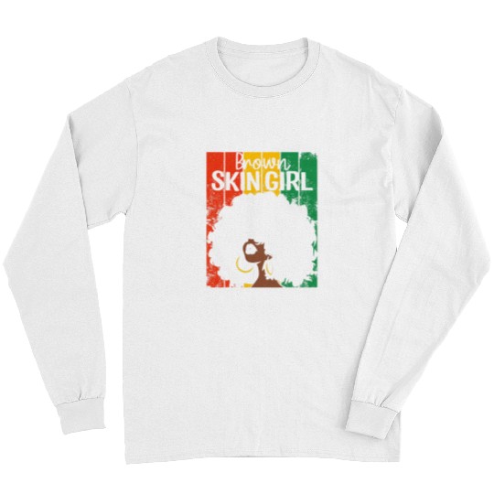 Brown Skin Girl Black Afro Black History Juneteenth Long Sleeves