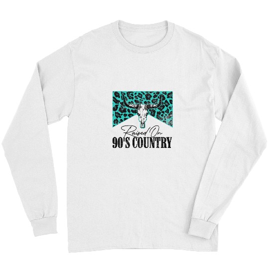Skeletons Skulls vintages Leopard Bull Skull Raised On 90s Country Music 1 Skull Long Sleeves