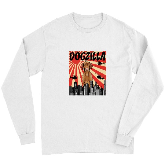 Dog Vizsla Funny Retro Japanese Dogzilla Vizsla Long Sleeves
