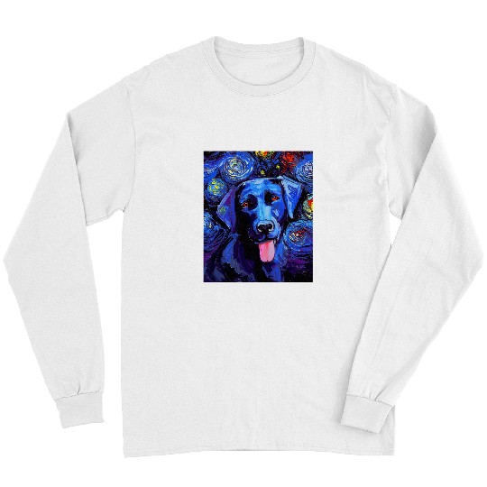 Labrador Lab Dog Black Labrador Profile Starry Night Blue Dog Art by Aja Long Sleeves