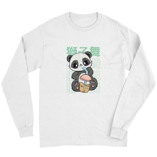 Funny Bear Panda Drinking Boba Pearls For Bubble Tea Milk Kawaii Cute Bears Long Sleeves