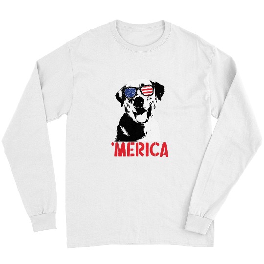 Labrador Lab Dog Merica Yellow Labrador American Flag Sunglasses 4th of July Long Sleeves