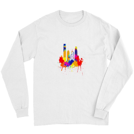 Hong Kong Skyline Asia Colored Painting Art Love Hong Kong Long Sleeves