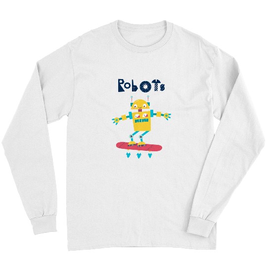Surf Life Yellow Robot Surfing On a Skateboard in Outer Space Long Sleeves