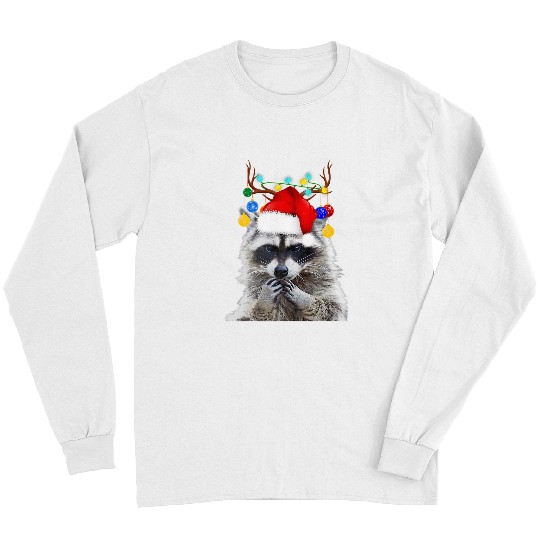 Raccoons xmass Raccoon Santa hat Christmas Lights Pajama Racoon Lover 70 Long Sleeves