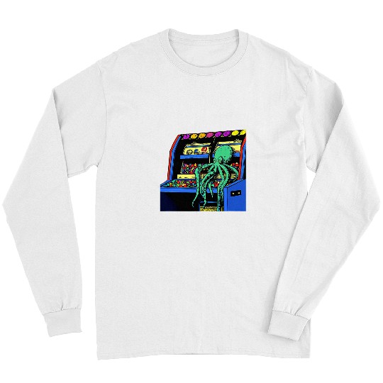 Octopuss Lover sitting on video game Vending Machine gatcha arcade Long Sleeves
