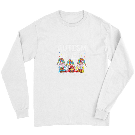 Autism Cute Gnomes Holding Puzzle ribbon Support Autism Awareness1 Neurodiverse Long Sleeves