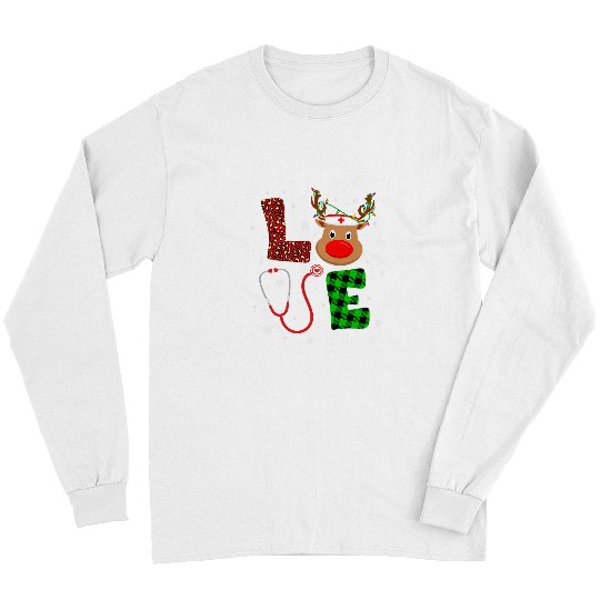 Love OR Life Cute Reindeer Christmas nurses Leopard Print Long Sleeves
