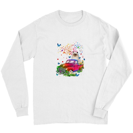 Persian Cat Bunny Truck Hunting Eggs Tree Easter Day Long Sleeves