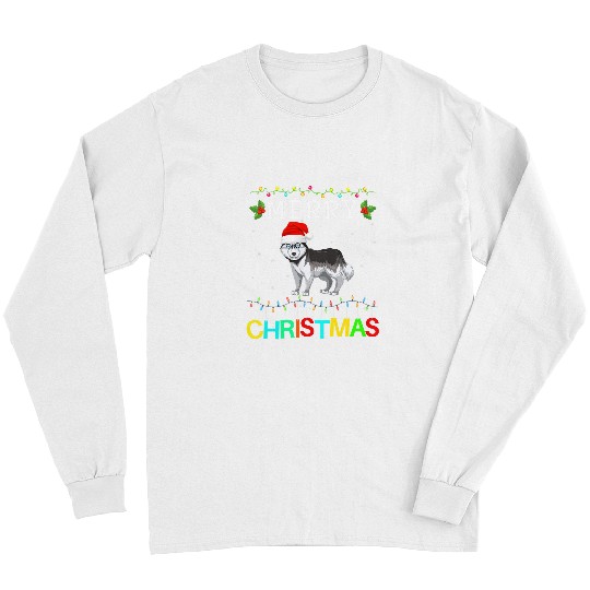 Dog Husky Siberian Husky Dog Merry Christmas Light Style Matching Xmas Long Sleeves
