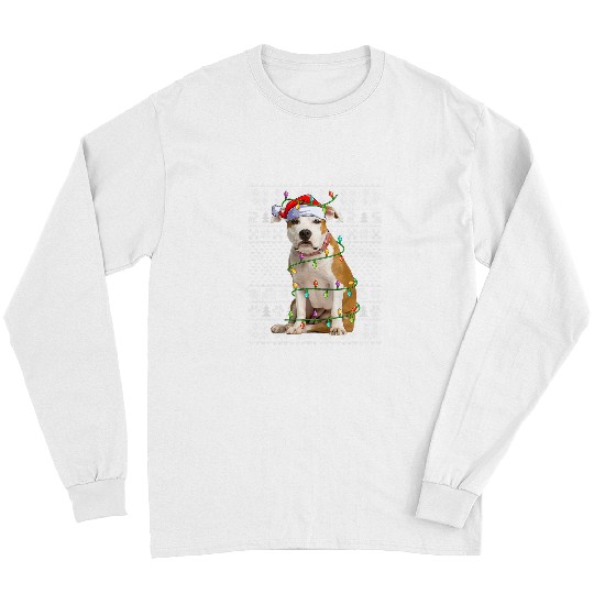 Dog Staffordshire Ugly Sweater Style Staffordshire Bull Terrier Dog Christmas Long Sleeves