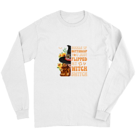 Retro Groovy Buckle Up Buttercup Witch Hippie Halloween Girl13 Long Sleeves