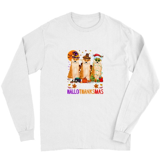 Dog Shiba Inu Happy Hallothanksmas Shiba Inu Dog Halloween Christmas 3 Long Sleeves
