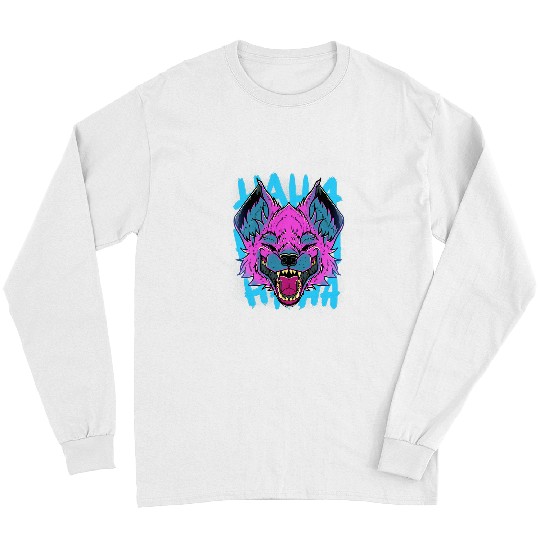 Vaporwave Laughing Hyena Safari African Animal Face Wildlife Long Sleeves