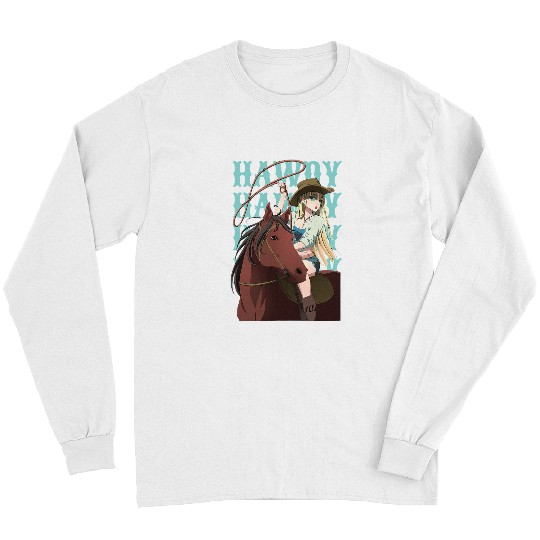 Cute Anime Cowgirls Girl Horse Lasso Illustration Howdy Long Sleeves