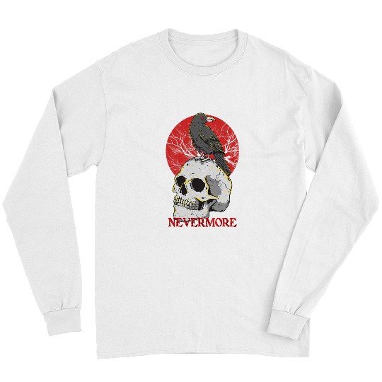 Skeletons Skulls Nevermore Gothic Crow Raven Skull Head Emo Punk Bird Lover 539 Skull Long Sleeves
