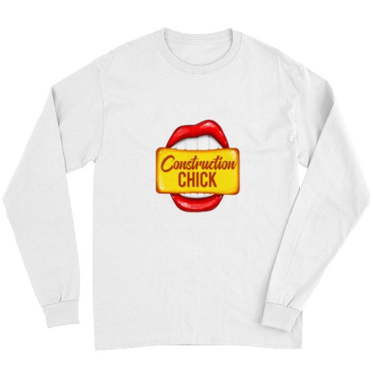Construction Chick Pop Art Big Red Lips Bite Women Builder Long Sleeves