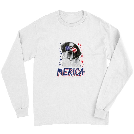 Merica St Bernard Dog 4th Of July USA Gift Long Sleeves