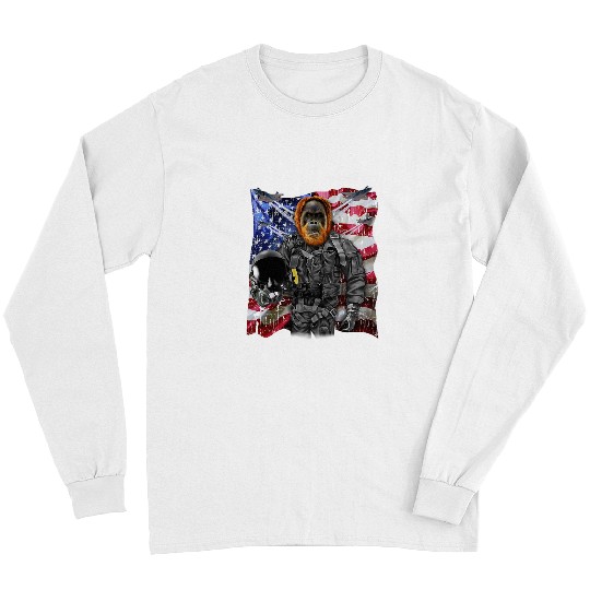 Orangutan Fighter Jet Pilot with Flag of USA 1 Long Sleeves