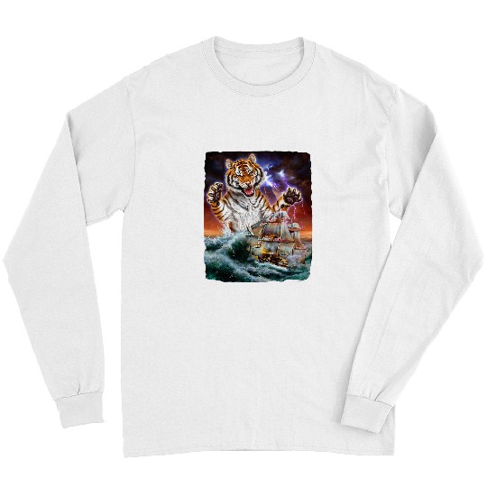 Tiger Gift Monster Tiger as Kraken Attack a wars Ship at High Seas 2 Long Sleeves