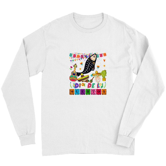Skeletons Skulls Dia De Los Muertos Mexican Floral Skull Skeletons Fish Lover Skull Long Sleeves