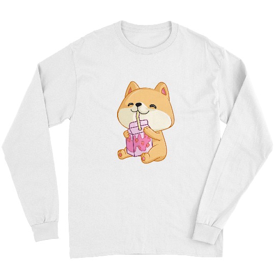 Dog Shiba Inu Strawberry Milk For Women Girls Kawaii Dog Shiba Inu Long Sleeves