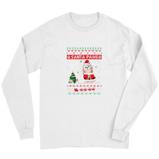 Santa Paws Shih Tzu Merry Christmas Dog Funny Xmas Long Sleeves