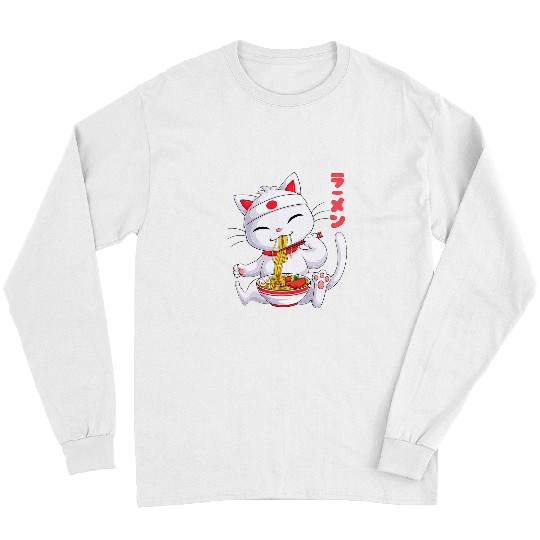 Kawaii Maneki Neko Ramen Noodles Japanese Anime Noodle Soup Long Sleeves