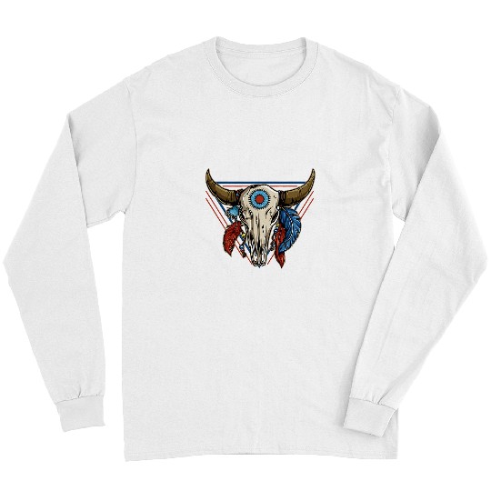 Skeletons Skulls Classic Buffalo Skull Native American Tribe Totem Skull Long Sleeves