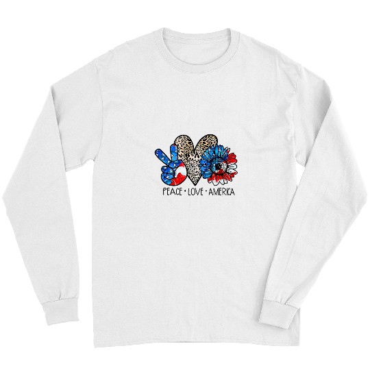 Peace Love America Leopard Sunflower 4th Of July Patriotic Long Sleeves