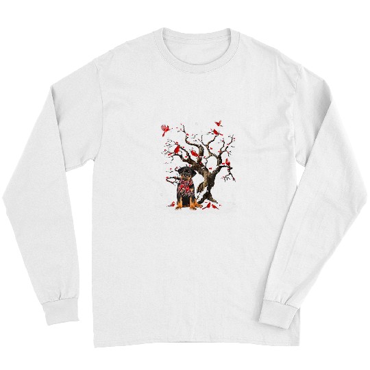 Dog Rottweiler Scarf Cardinal Snow Christmas 237 Long Sleeves