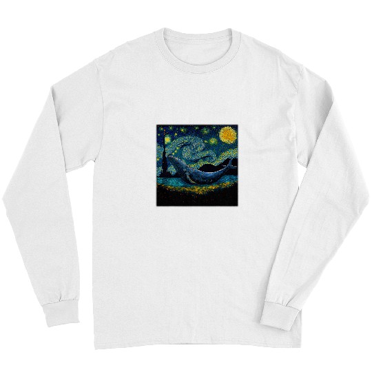 Whales Surrealism Starry Night Southern Right Whale 1 Long Sleeves