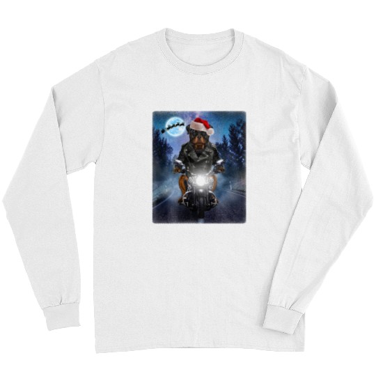 Dog Rottweiler as Santa Claus Riding Motorcycle Long Sleeves