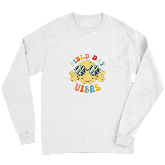 Field Day Vibes Funny Hippie Smile Face Fun Day Kids Teacher Long Sleeves