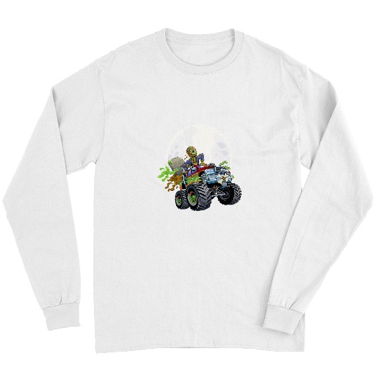 Zombie Monster Truck Funny Creepy Halloween Scary Kids Long Sleeves