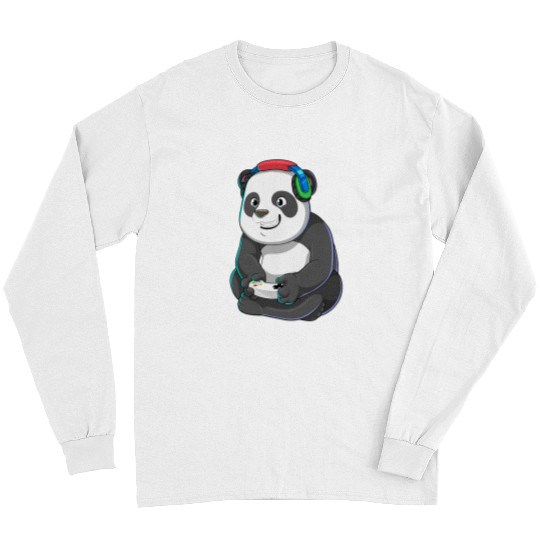Funny Bear Video Gamer Panda Gaming Panda Bear Pew Gamer Kids Cute Bears Long Sleeves