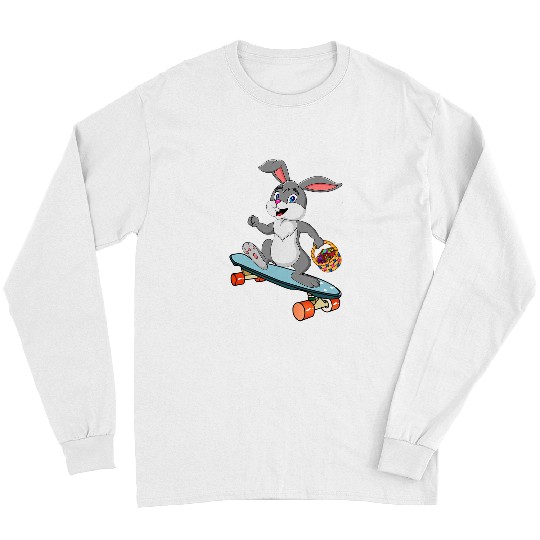 Rabbits Easter Day Rabbit Riding A Skateboard Boys Girls Kids Skater 2 Long Sleeves