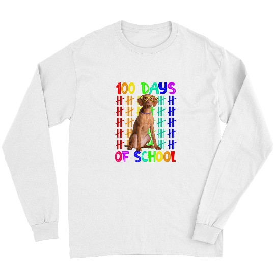 Dog Vizsla 100 Days Of School Vizsla Dog Wearing Glasses Smarter Kids Long Sleeves