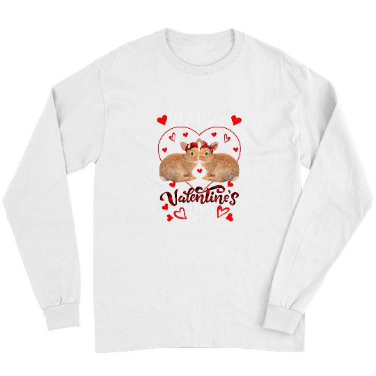 Rabbits Happy Valentines Day Hearts Couple Rabbits Zoo Animals Long Sleeves