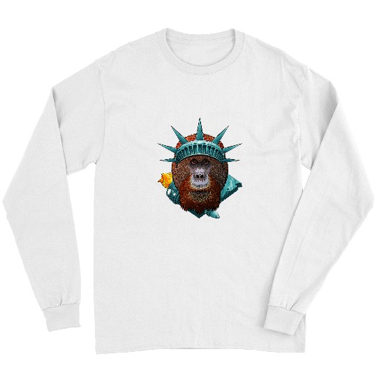 Statue Of Liberty Orangutan 4th Of July Animal USA America Long Sleeves