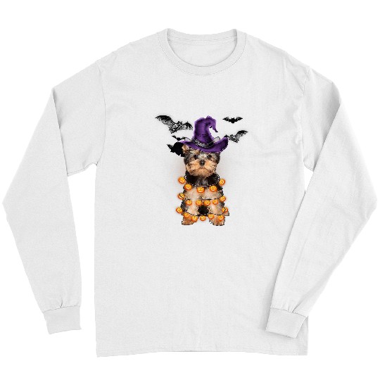 Yorkshire Terrier Dog Light Pumpkin Funny Halloween Tee Yorkie Long Sleeves
