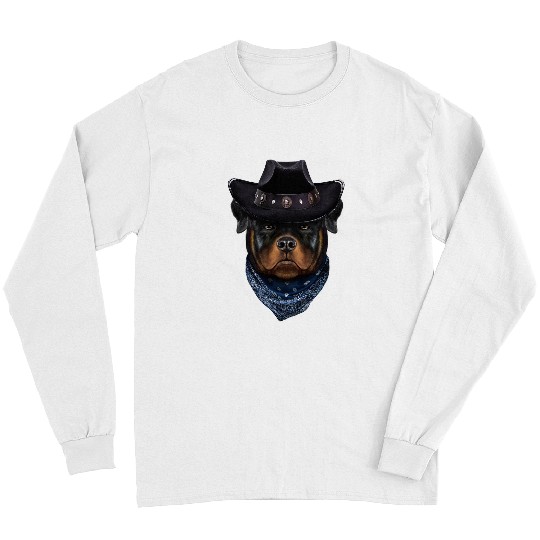 Dog Rottweiler in Cowboy Hat and Bandana Long Sleeves